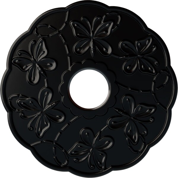Ekena Millwork Terrones Butterfly Ceiling Medallion (Canopies up to 3 7/8"), 17 7/8"OD x 3 7/8"ID x 1"P, Jet Black CM17TSBLF - main